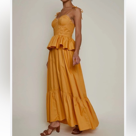 $480 MISA Los Angeles Rosie Bustier Peplum-Waist Poplin Maxi Dress - Picture 2 of 6